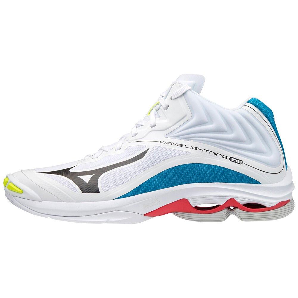 Mizuno Men's Volleyball Shoes White/Black/Blue Wave Lightning Z6 Mid Shoes - V1GA200546